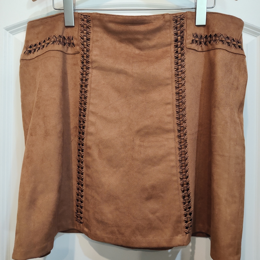Cato Brown Faux Suede Mini Skirt with Braided Details Western Boho Festival